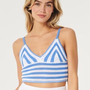 Hollister Women's Crop Crochet-Style Bralette in Blue Stripe